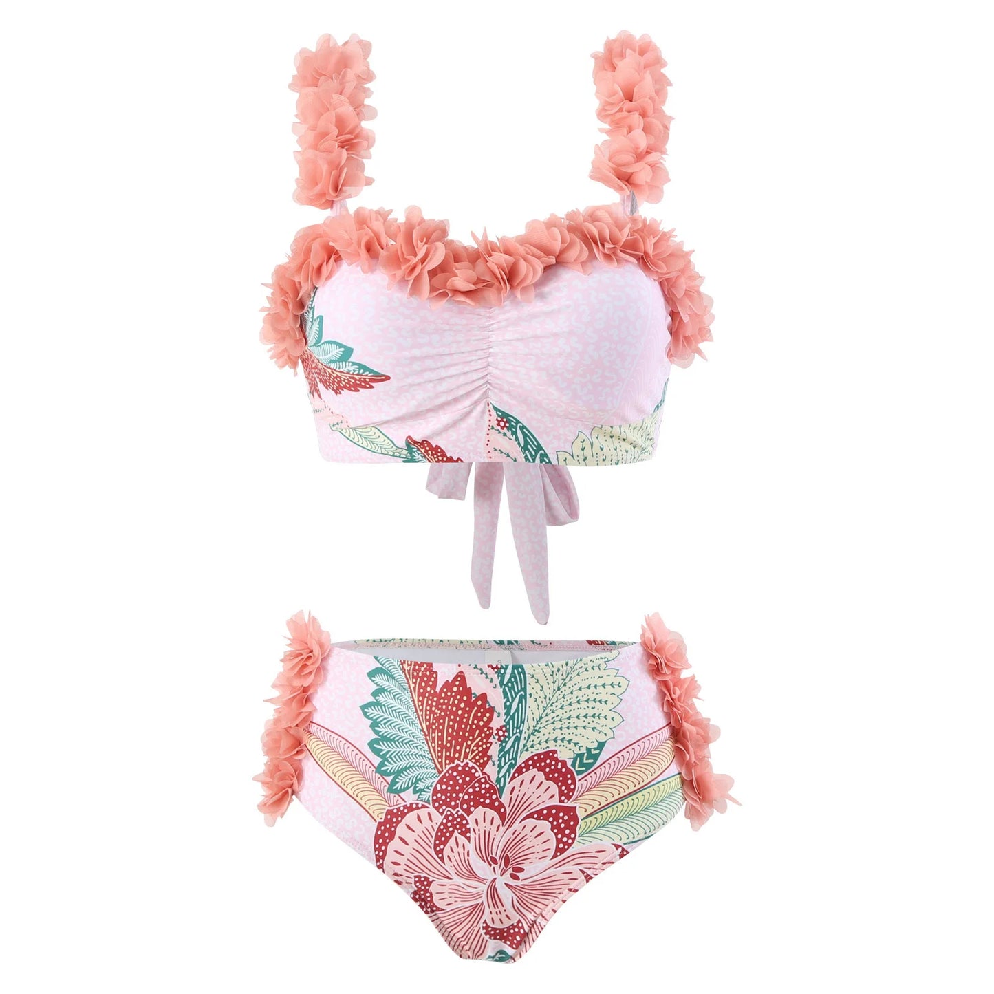 Floral Ruffled Bikini Set with Matching Sarong