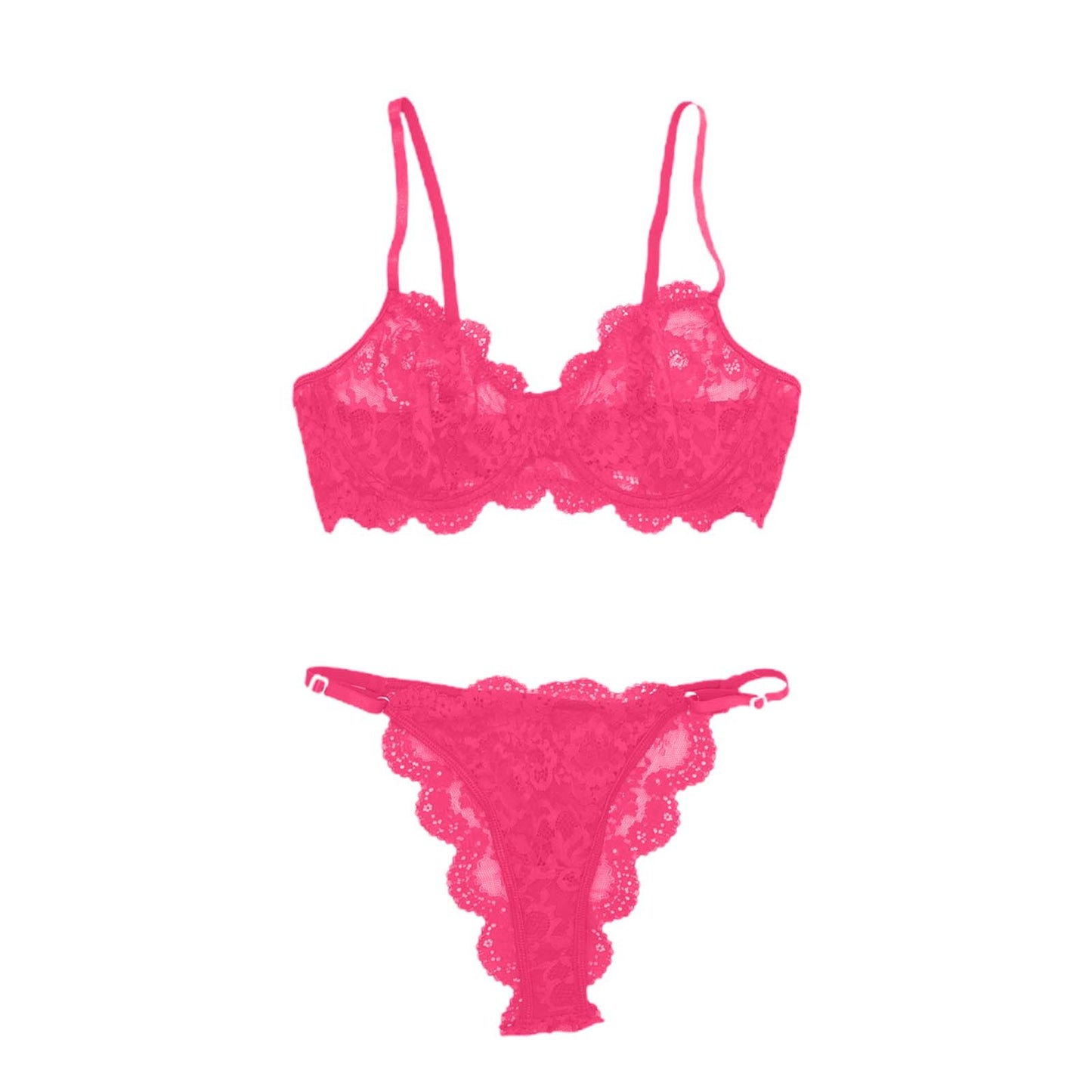 Exquisite lace lingerie set, lace bra and matching thong with scalloped edges