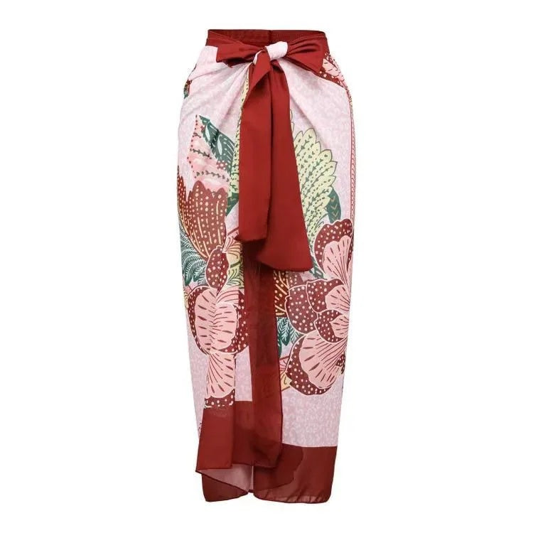 Floral Ruffled Bikini Set with Matching Sarong