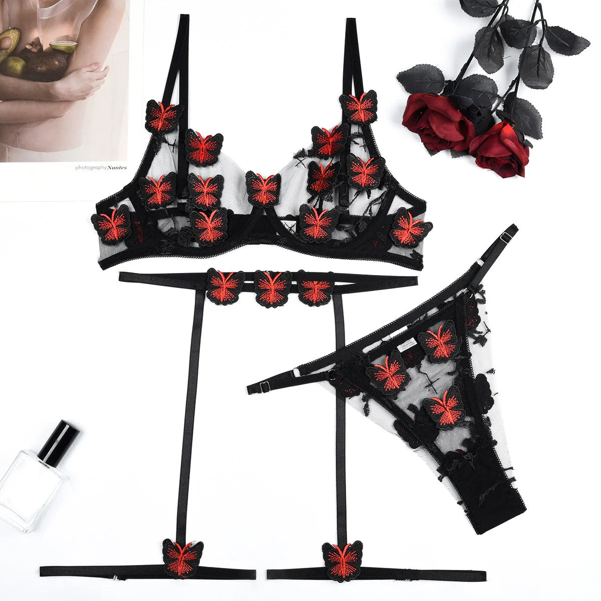 Butterfly Embroidered Lingerie Set