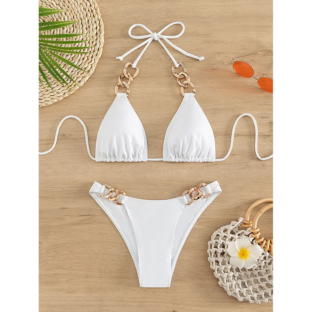 Chain-Link Bikini with Gold Chain Details