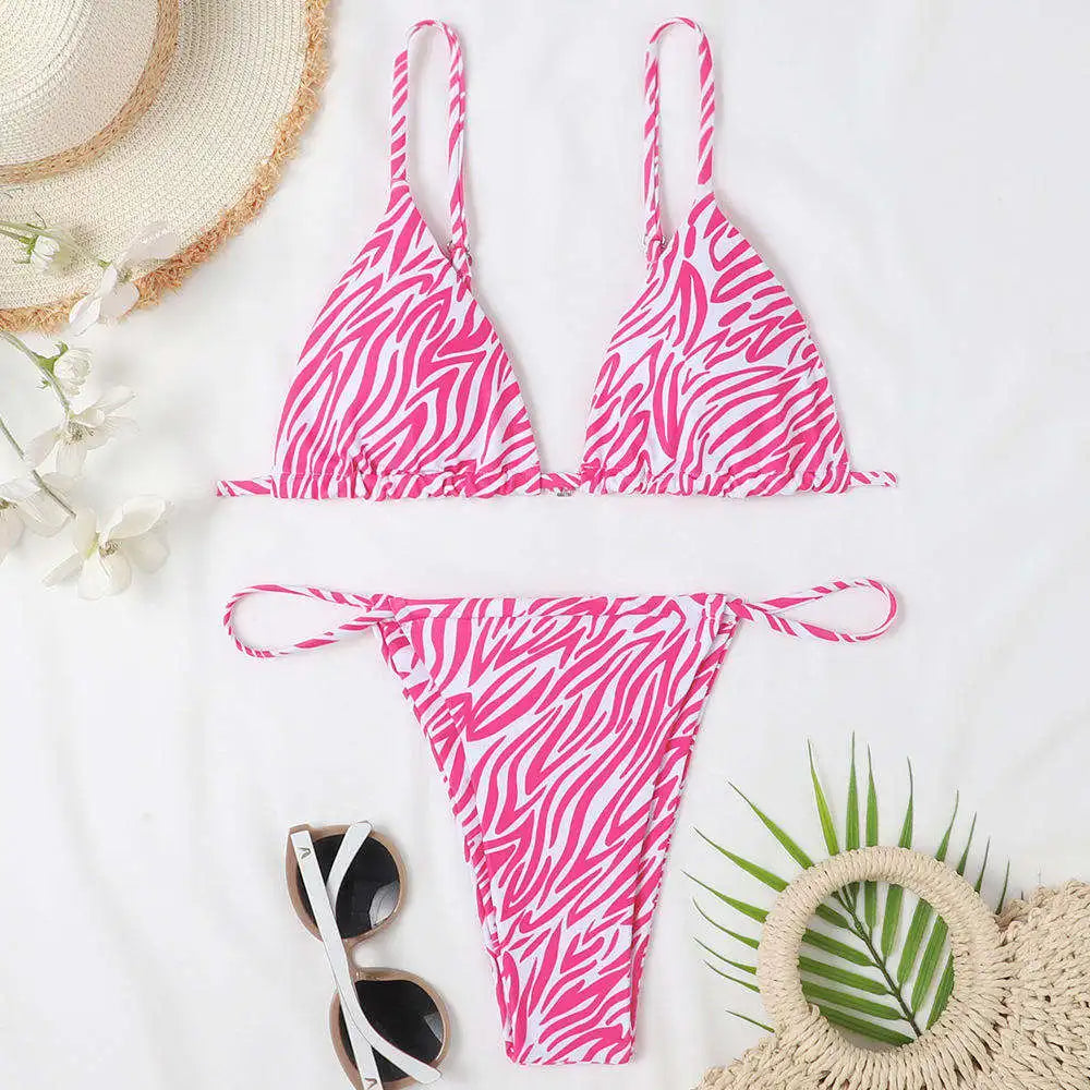 Vibrant Pink Zebra Print Bikini Set