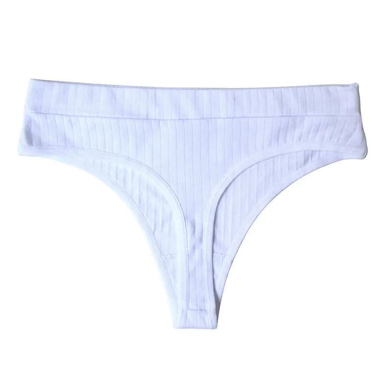 Ribbed Cotton Thong Panties
