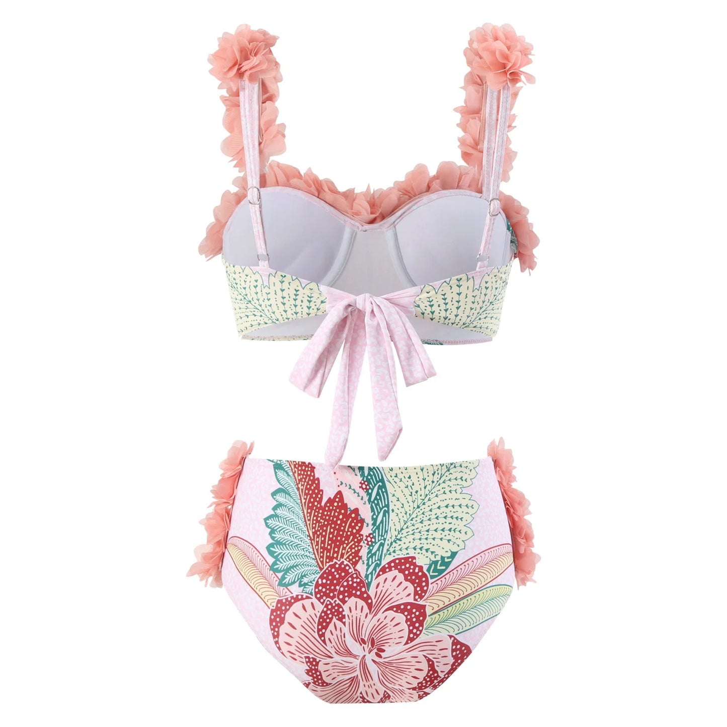 Floral Ruffled Bikini Set with Matching Sarong