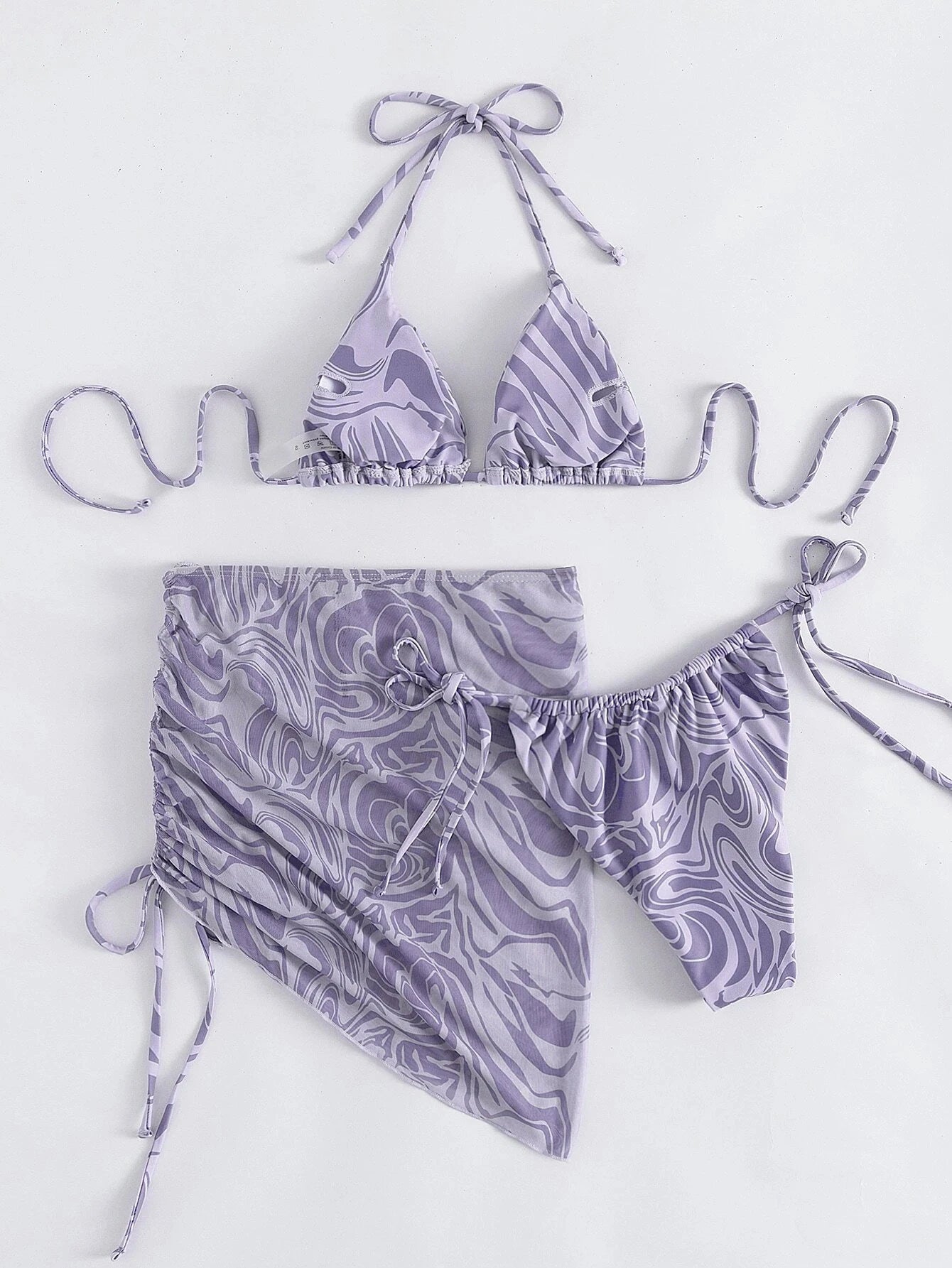 3 Piece Swirl Pattern Bikini Set