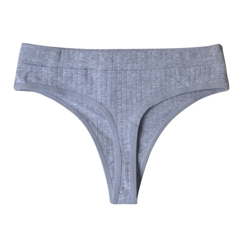 Ribbed Cotton Thong Panties