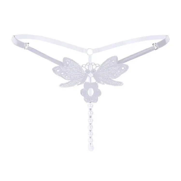 Butterfly lace thong with pearl details