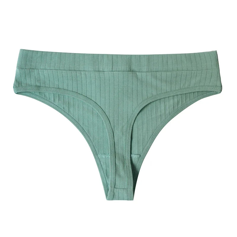 Ribbed Cotton Thong Panties