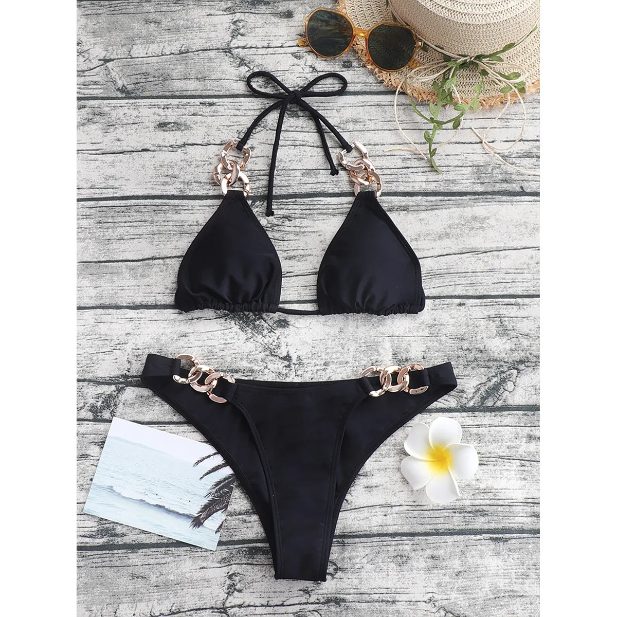 Chain-Link Bikini with Gold Chain Details