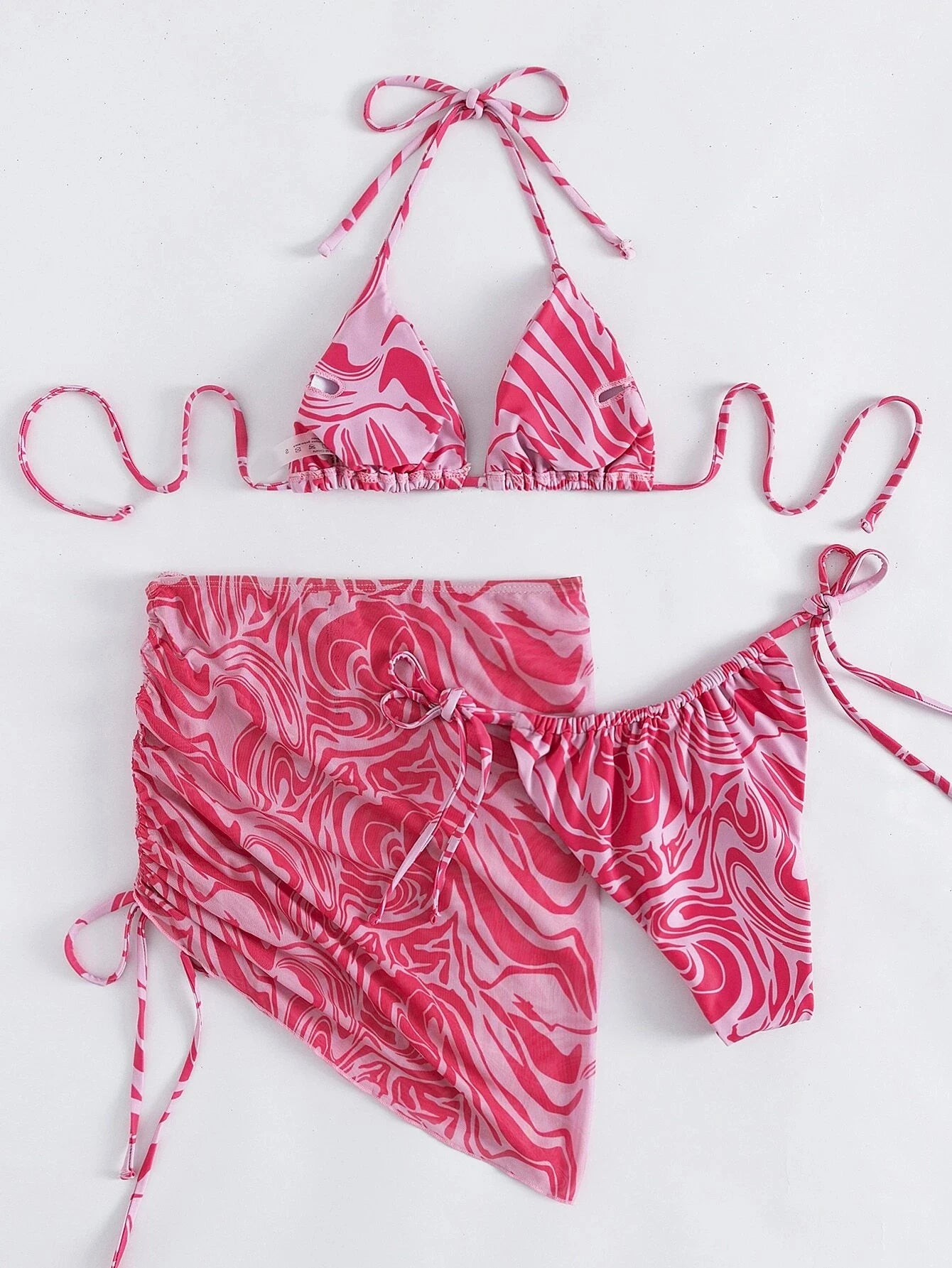 3 Piece Swirl Pattern Bikini Set