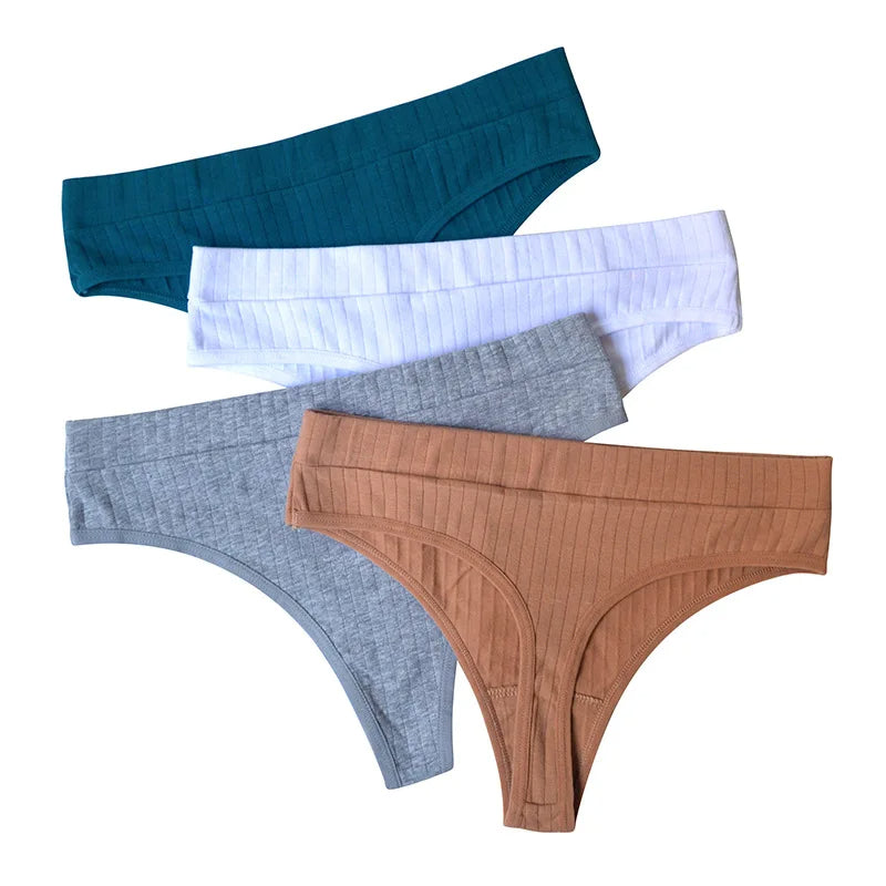 Ribbed Cotton Thong Panties
