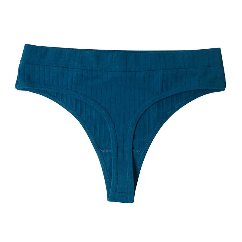 Ribbed Cotton Thong Panties
