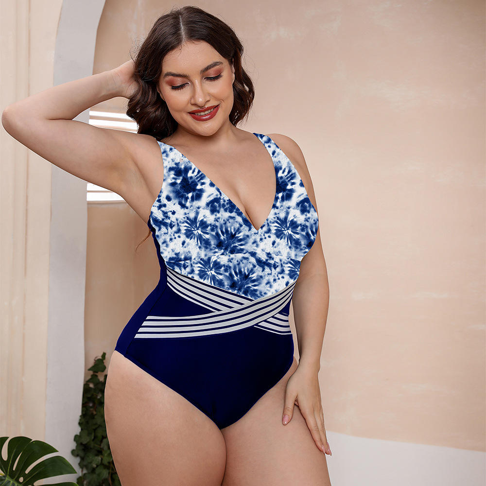 V-Neck One-Piece Swimsuit with Vibrant Prints