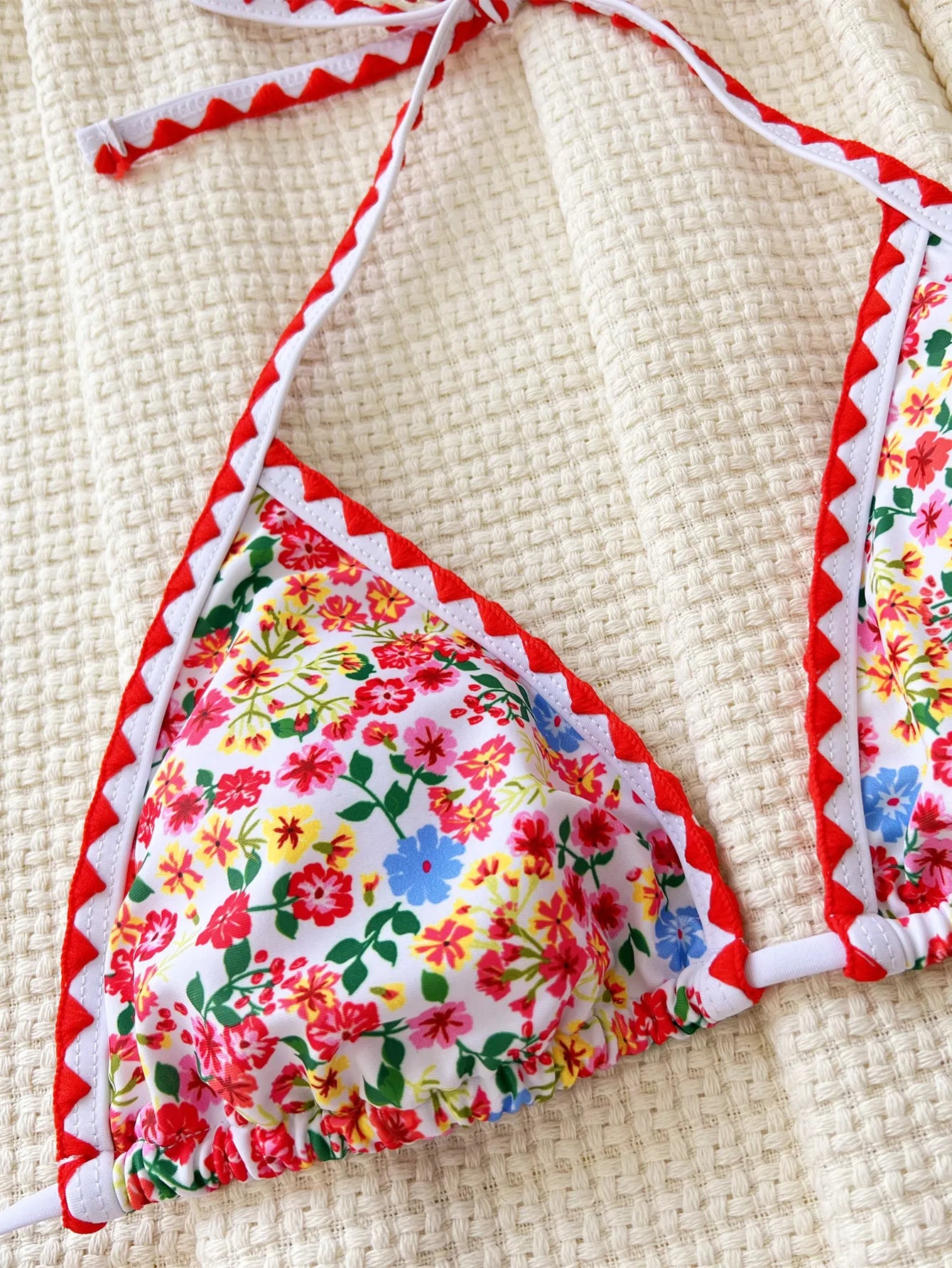 Floral Bikini Set with Red Accents