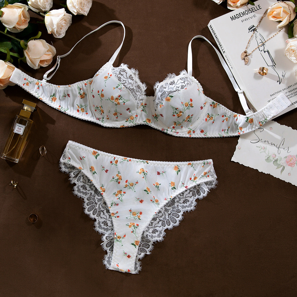 Exquisite Floral Lace Lingerie Set with Adjustable Straps