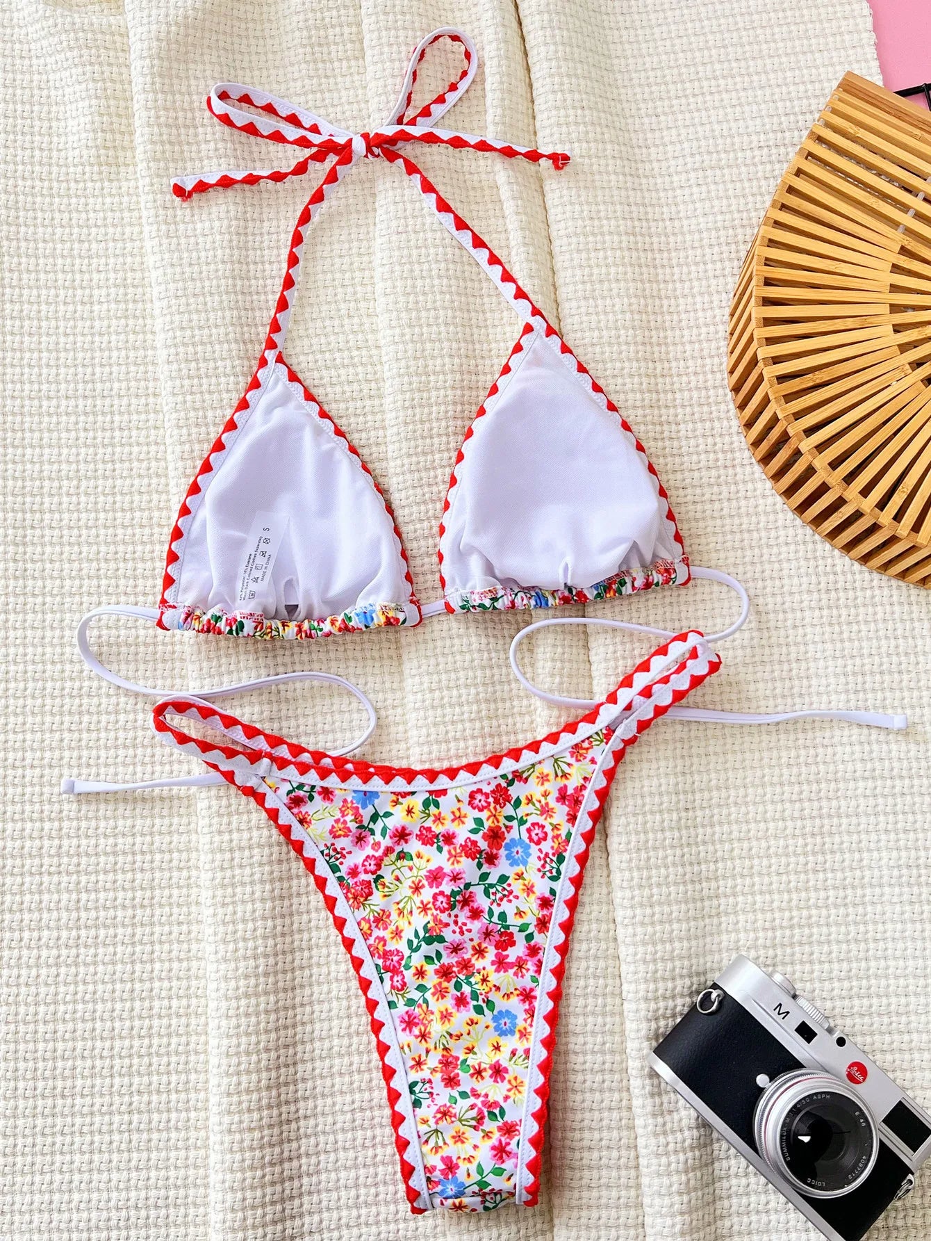 Floral Bikini Set with Red Accents