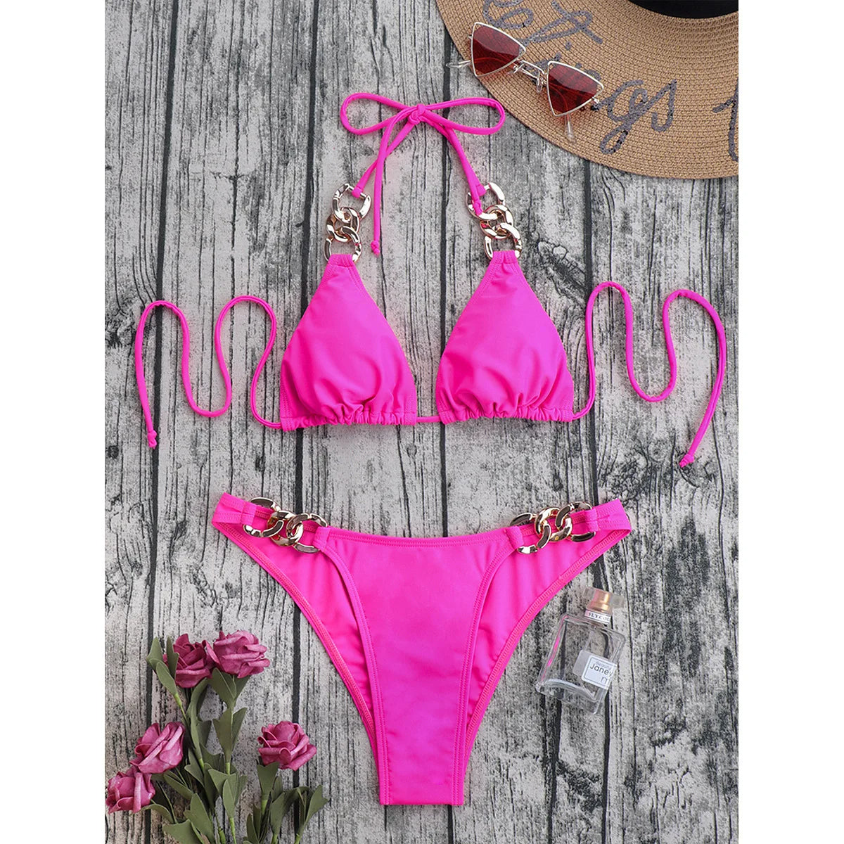 Chain-Link Bikini with Gold Chain Details
