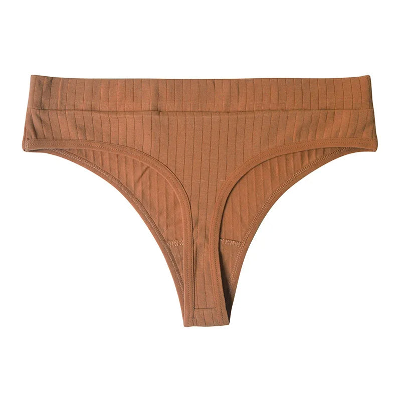 Ribbed Cotton Thong Panties
