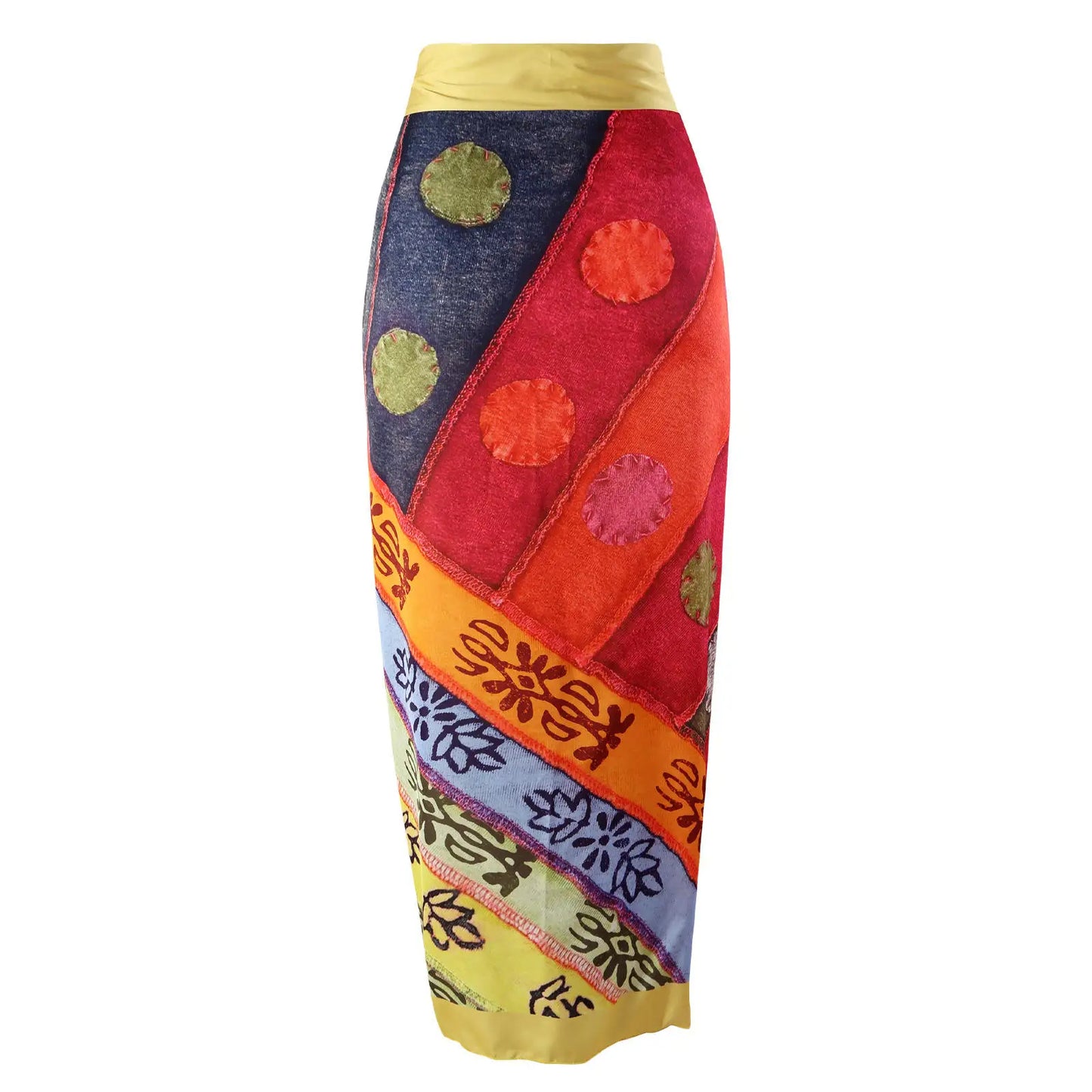 Colorful Patchwork Swimsuit Set with Bow-Tie Straps & Matching Sarong