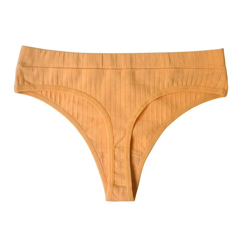 Ribbed Cotton Thong Panties