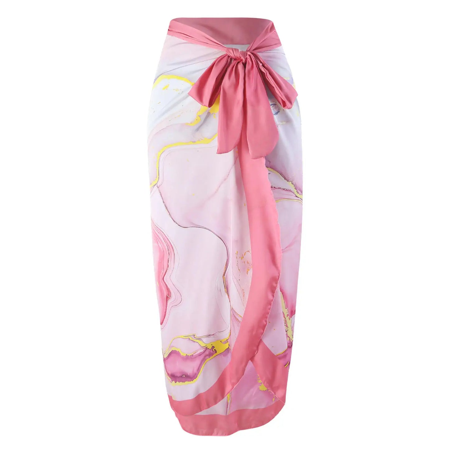 Pink Marble Print One-Piece Swimsuit with Bow-Tie Straps & Matching Sarong