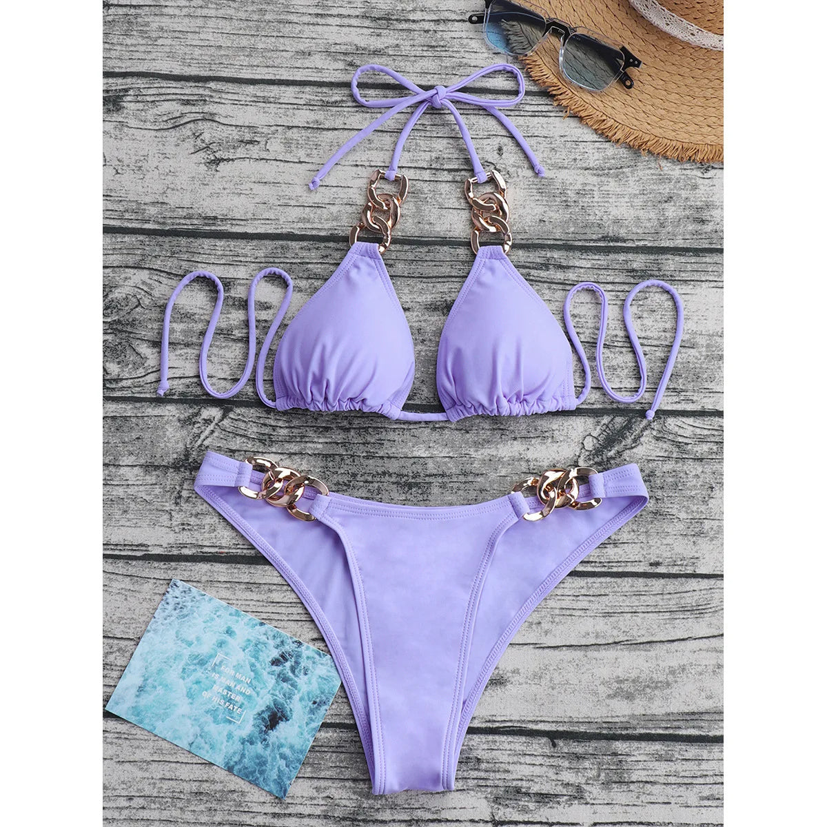 Chain-Link Bikini with Gold Chain Details