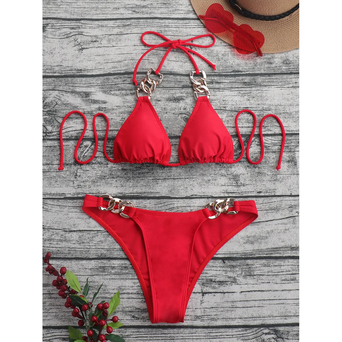 Chain-Link Bikini with Gold Chain Details