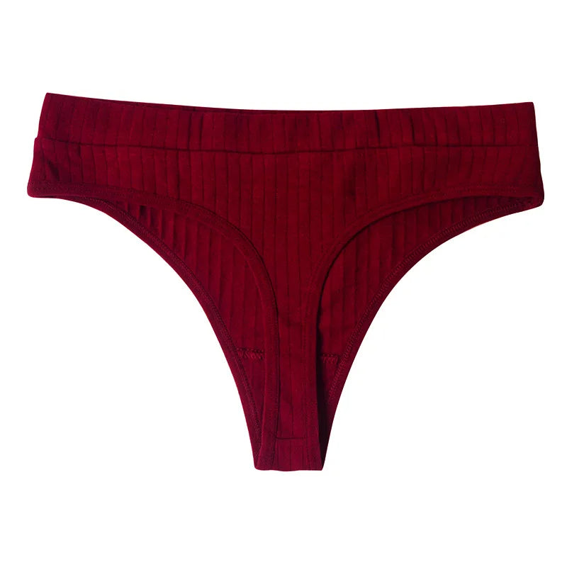 Ribbed Cotton Thong Panties