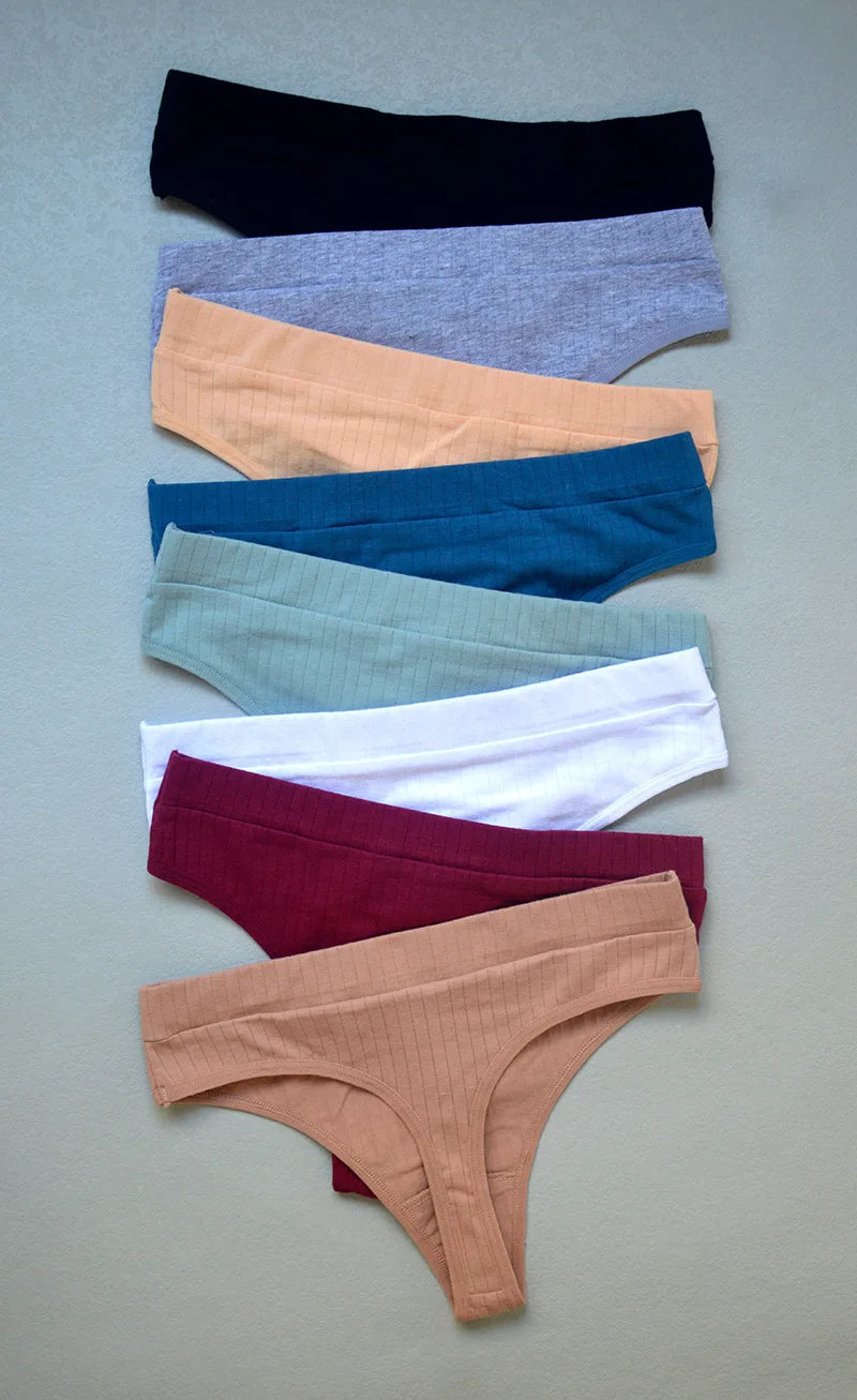 Ribbed Cotton Thong Panties