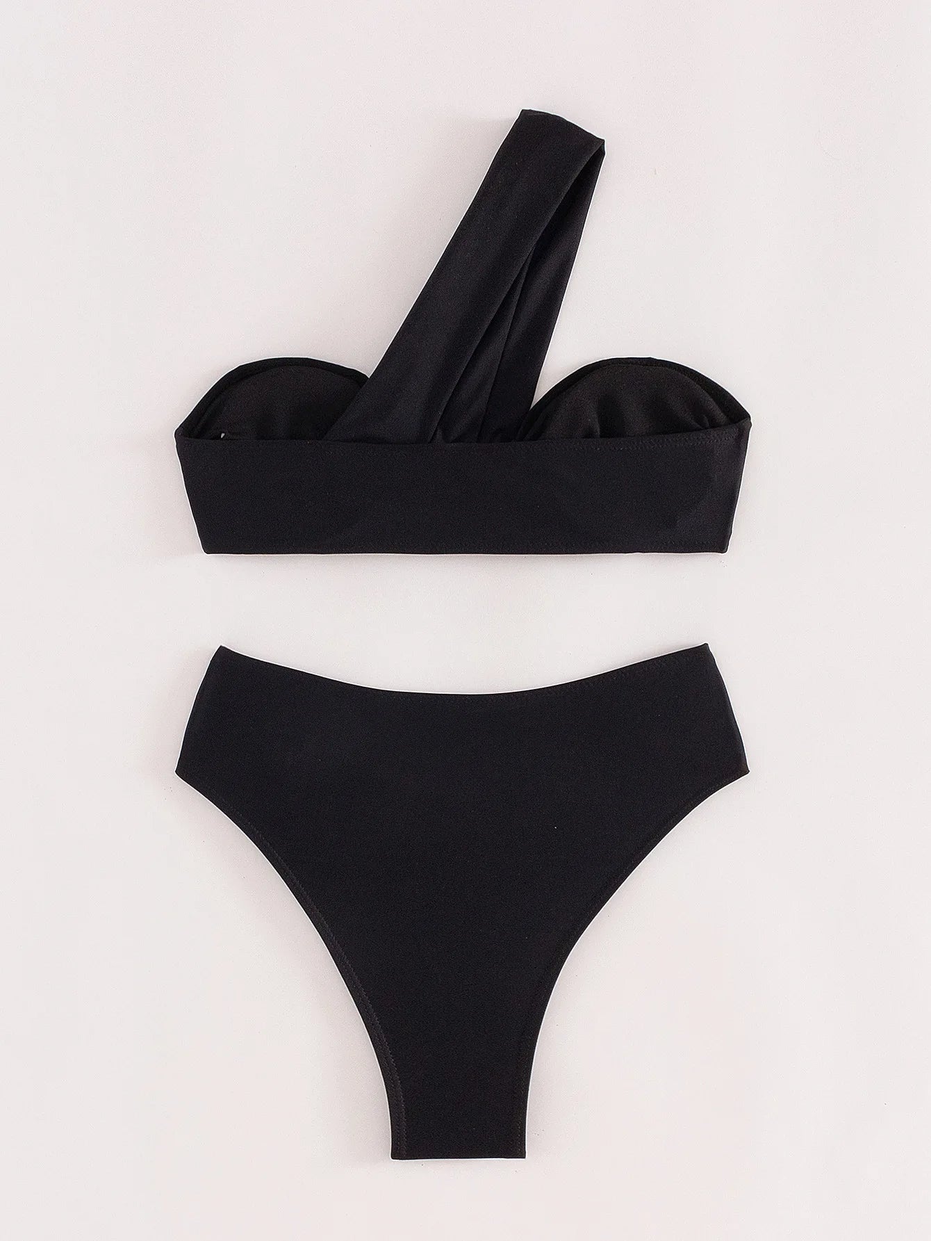 Chic One-Shoulder Black Bikini
