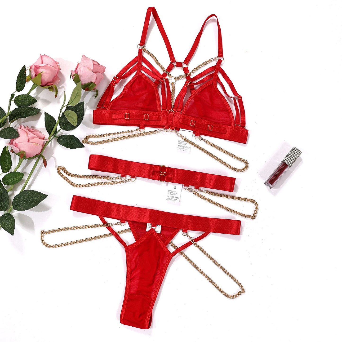 Sensual Sheer Mesh Lingerie with Gold Chain Details