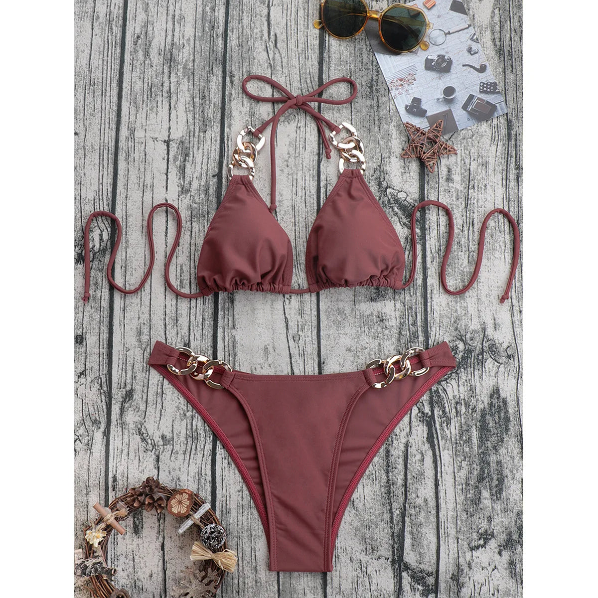 Chain-Link Bikini with Gold Chain Details