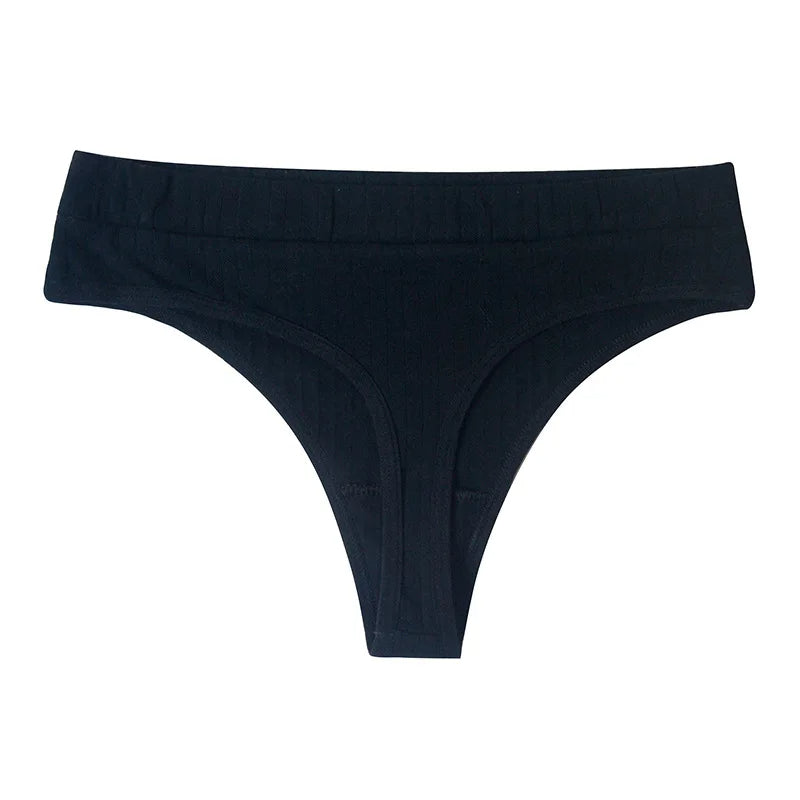 Ribbed Cotton Thong Panties