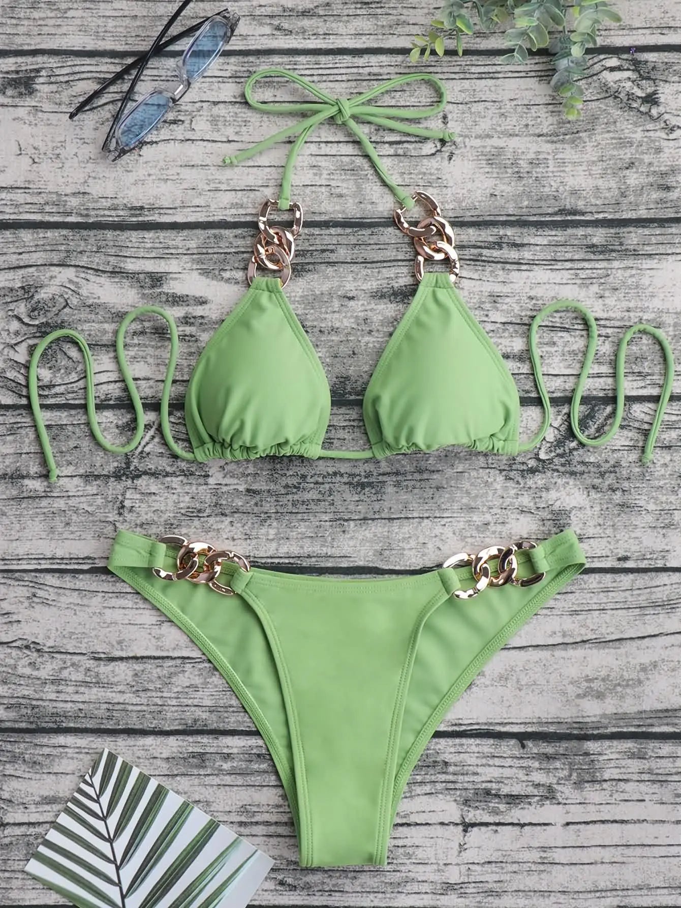 Chain-Link Bikini with Gold Chain Details