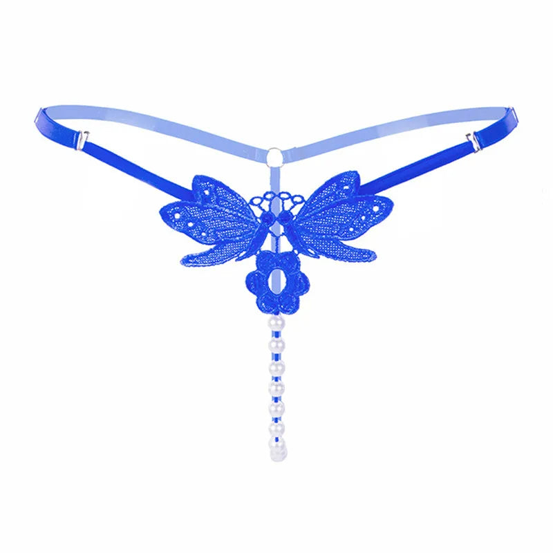 Butterfly lace thong with pearl details