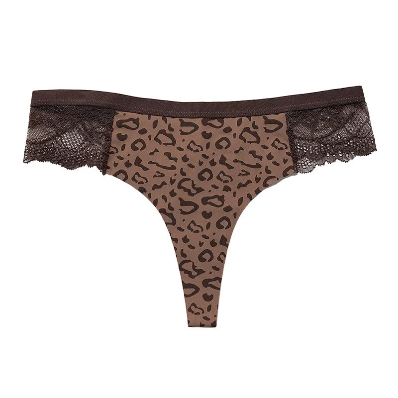 Lace Trim Animal Print Thongs