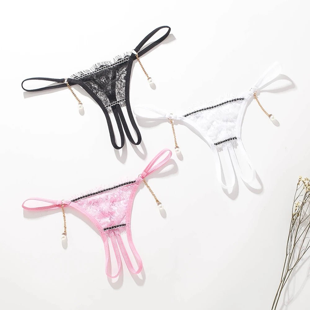 Elegant Lace Thongs with Pearl Accents - My Store