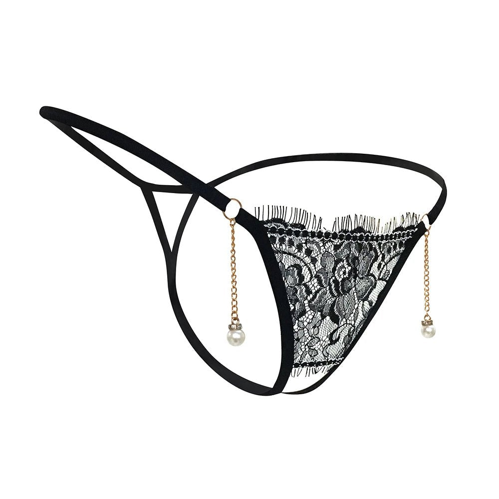 Elegant Lace Thongs with Pearl Accents - My Store
