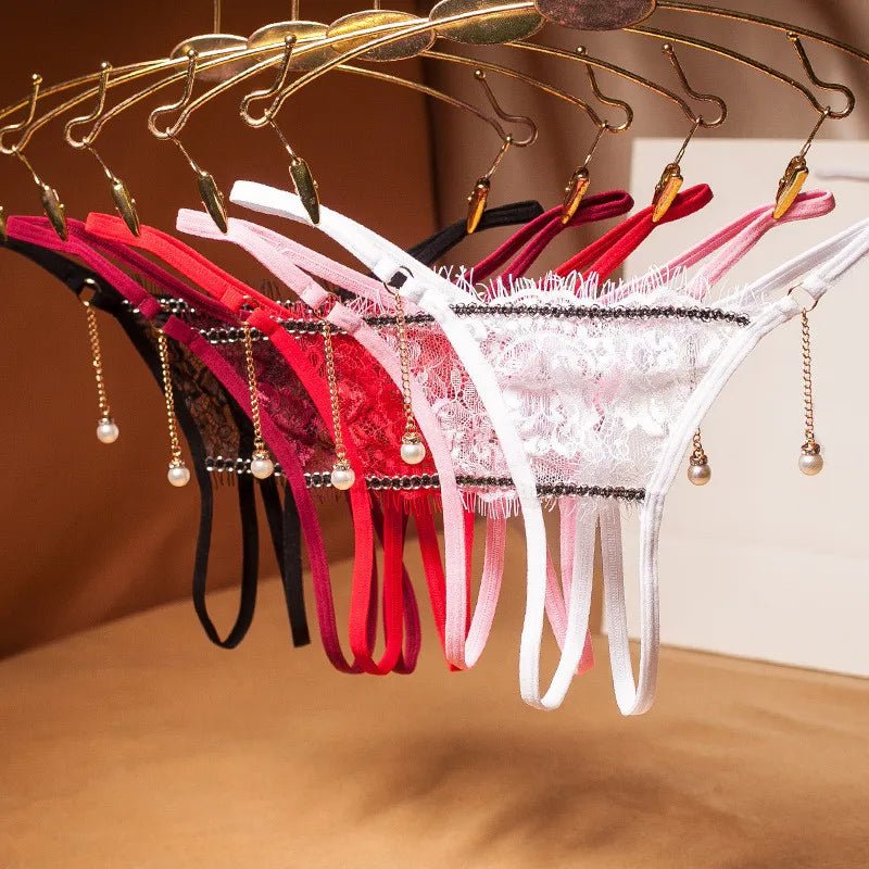Elegant Lace Thongs with Pearl Accents - My Store