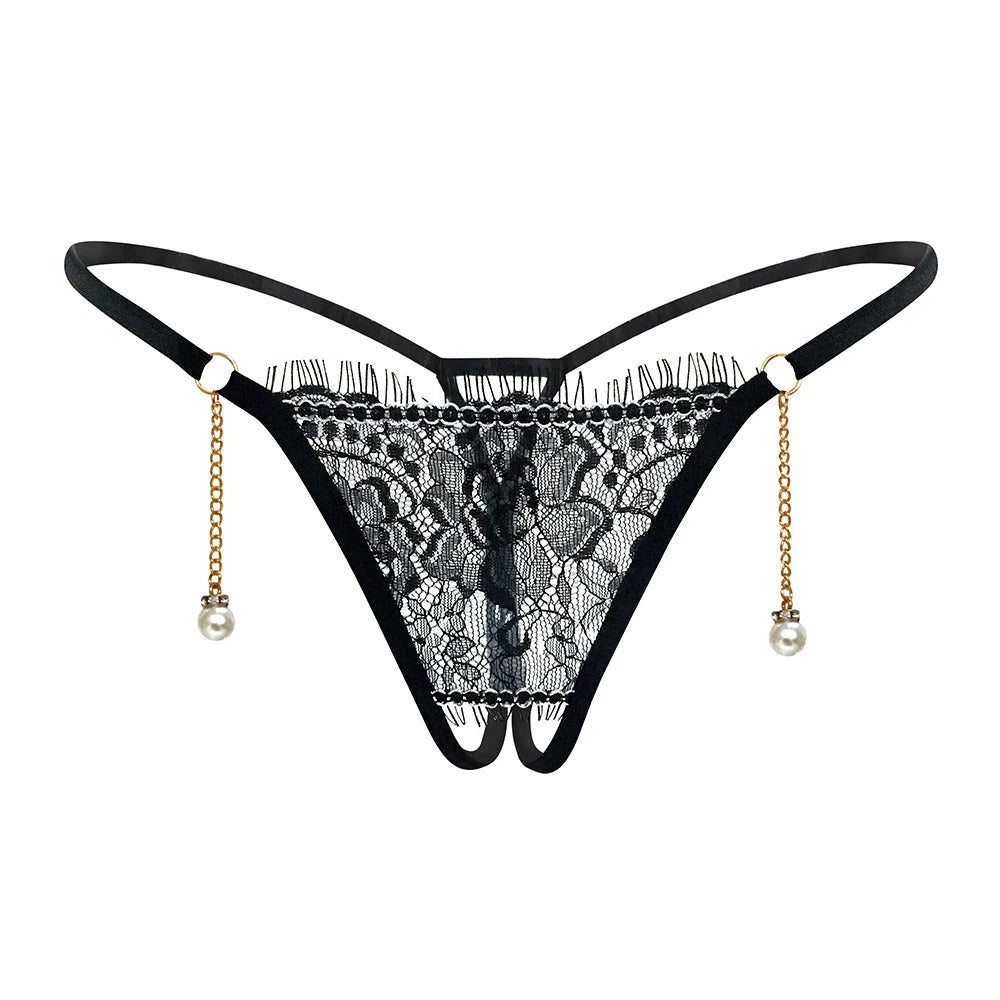 Elegant Lace Thongs with Pearl Accents - My Store