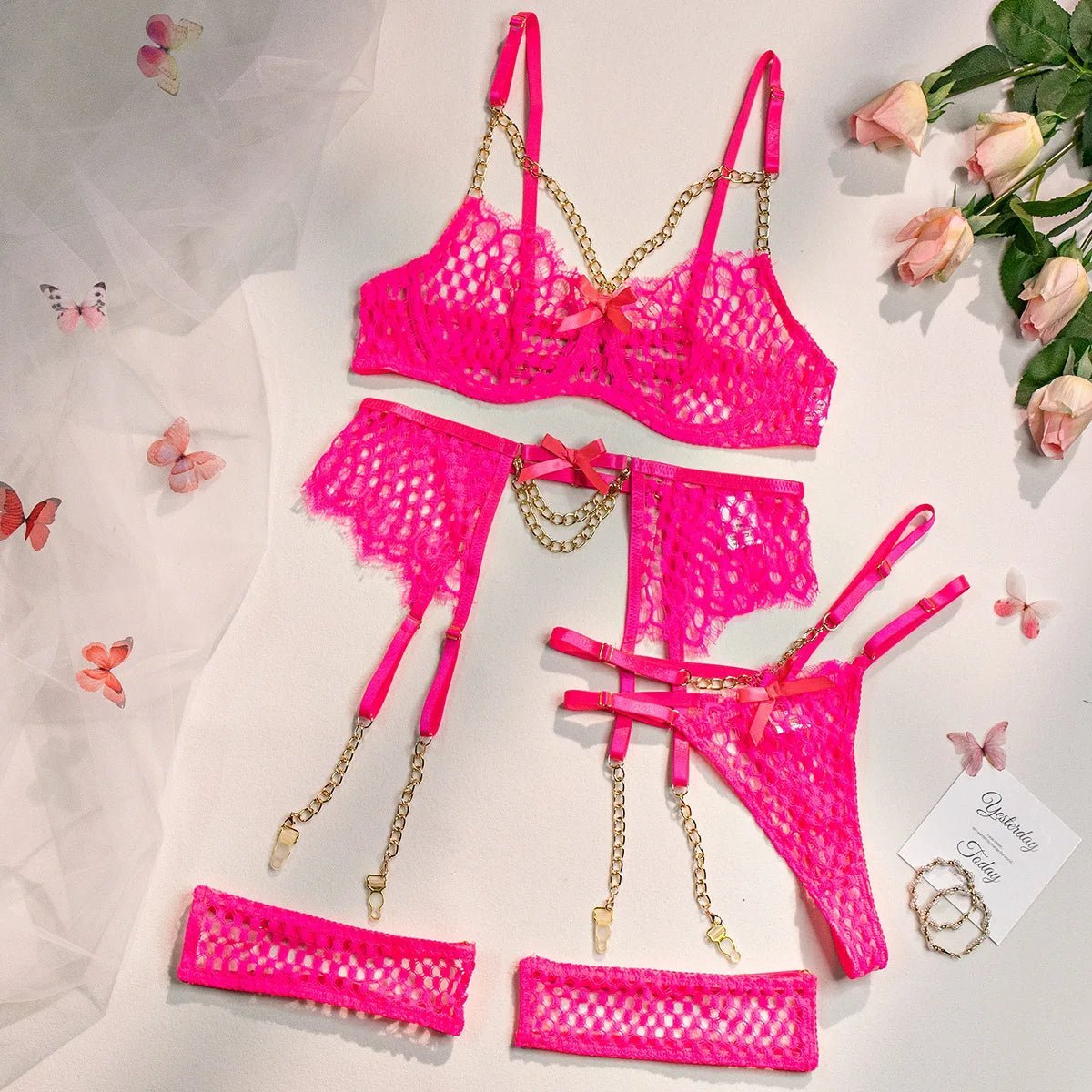 Exquisite lace lingerie set with gold chains - Lauraxelle
