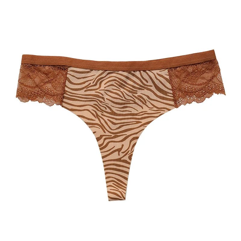 Lace Trim Animal Print Thongs - Lauraxelle - Lace Trim Animal Print Thongs - My Store - SAVANA