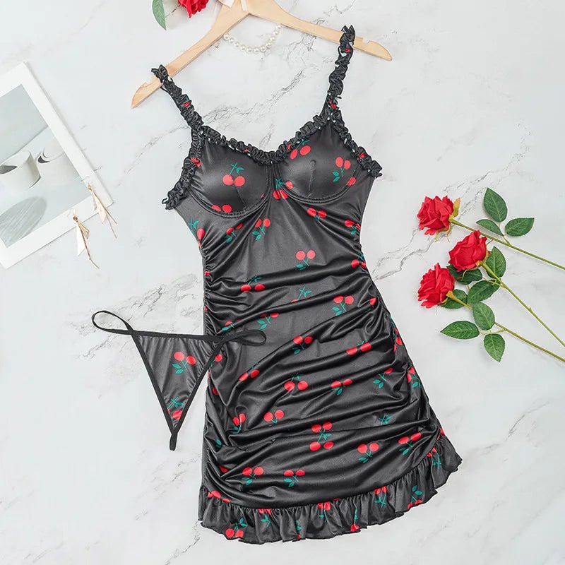 Mini Dress with Cherry Print and Feminine Ruffles - My Store
