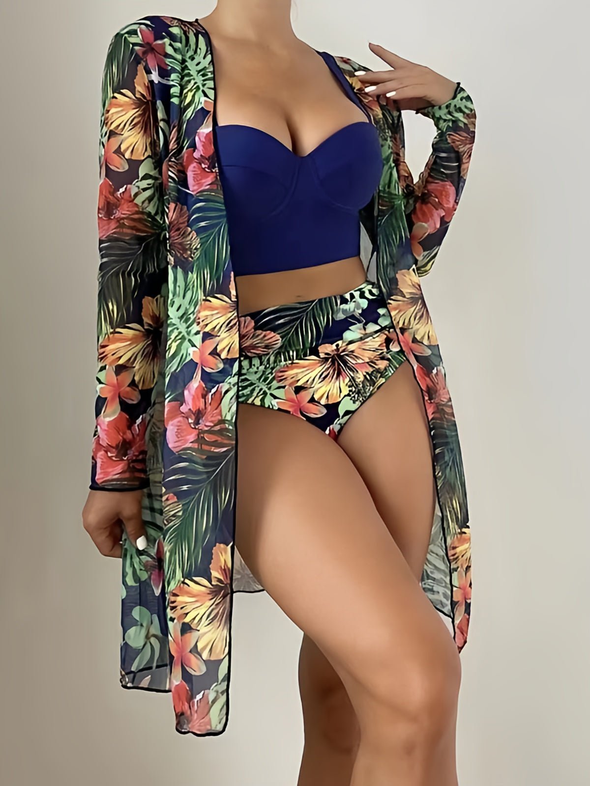 Tropical Floral 3 - Piece Bikini Set - Lauraxelle - Tropical Floral 3 - Piece Bikini Set - My Store - EMBER'S KISS