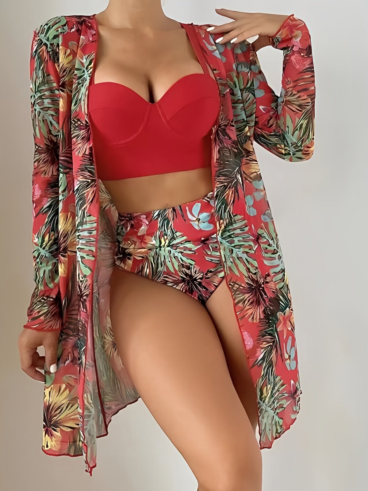 Tropical Floral 3 - Piece Bikini Set - My Store