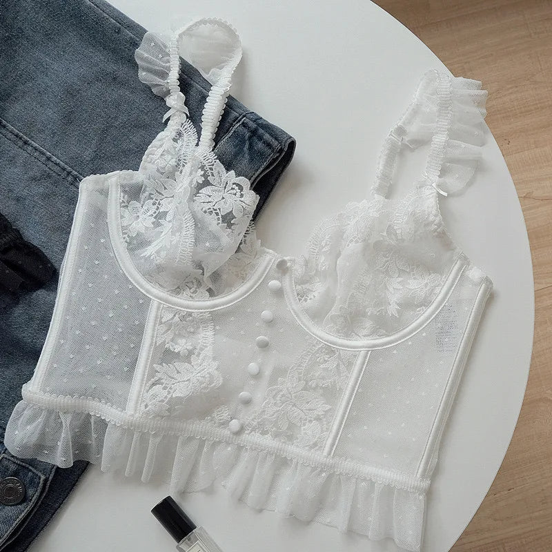 Elegant design lace bralette with mesh inserts