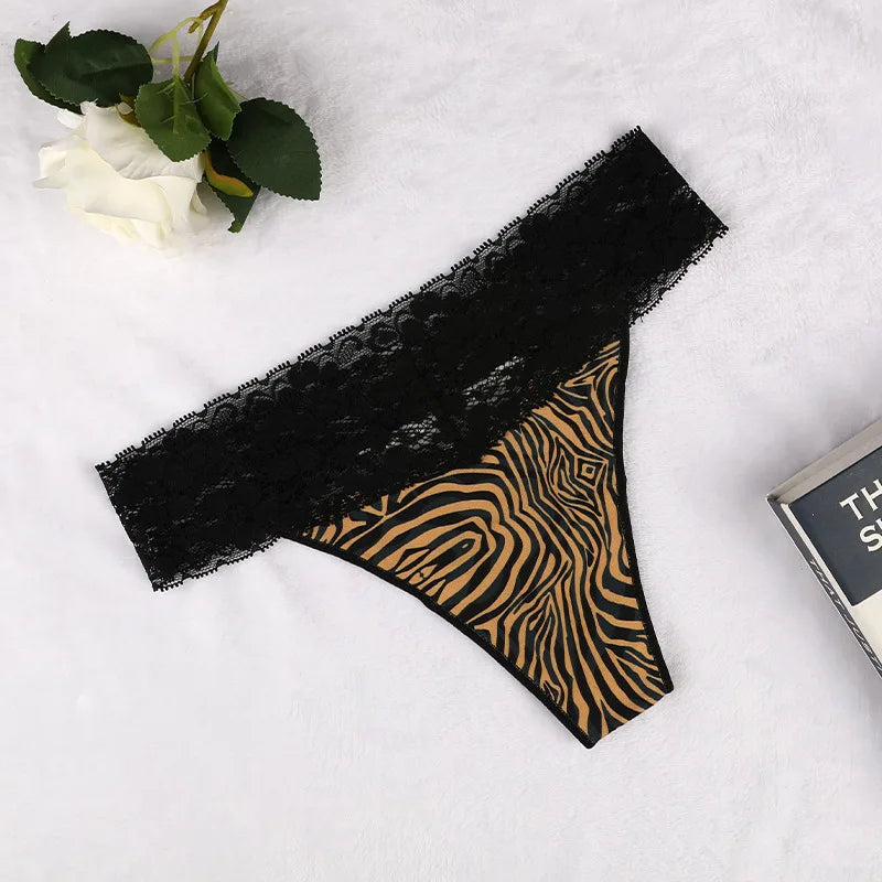 Animal print lace trim flip flops