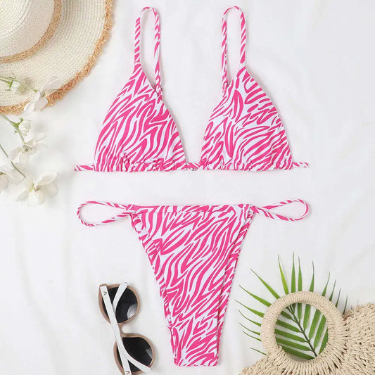 Vibrant Pink Zebra Print Bikini Set