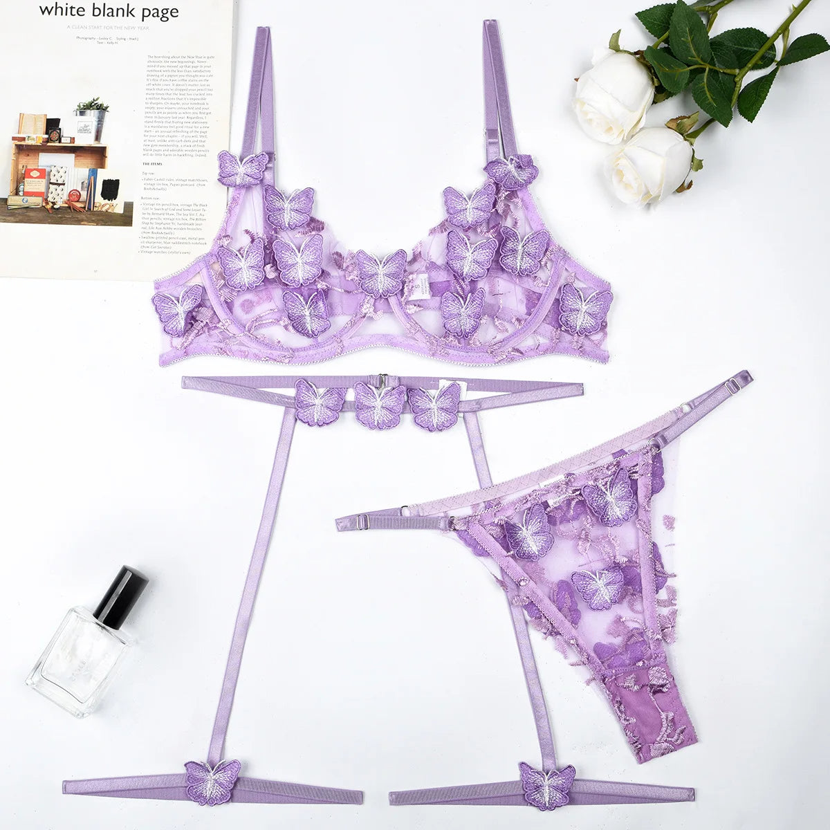 Butterfly Embroidered Lingerie Set