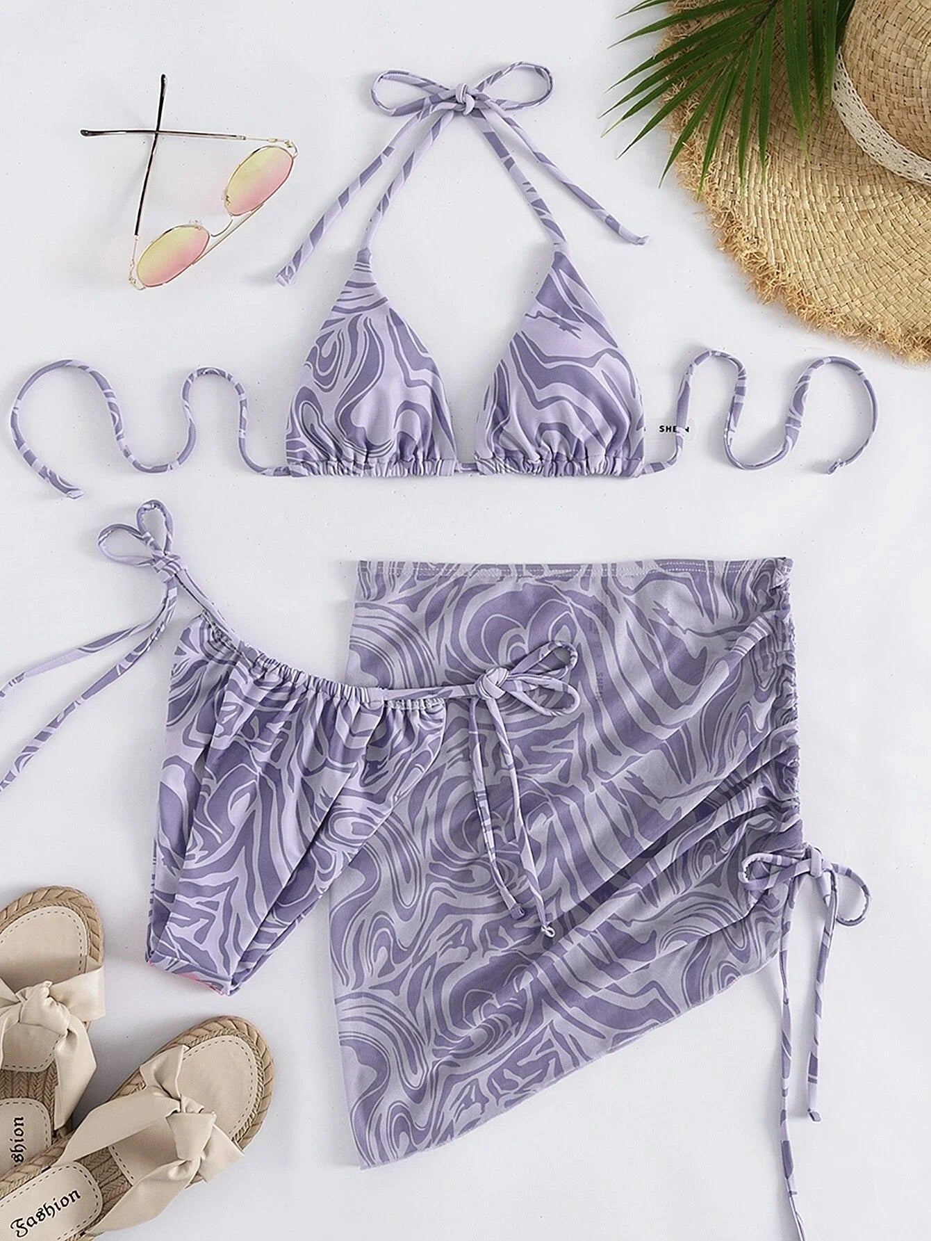 3 Piece Swirl Pattern Bikini Set - Lauraxelle - 3 Piece Swirl Pattern Bikini Set - SAVANA